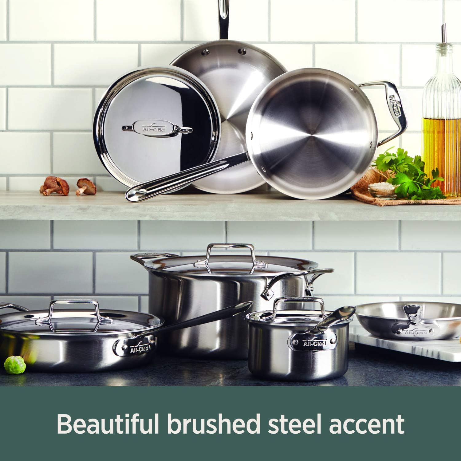 All-Clad D5 5-Ply Brushed Stainless Steel Fry Pan 10 Inch Induction Oven Broiler Safe 600F Pots and Pans, Cookware Silver