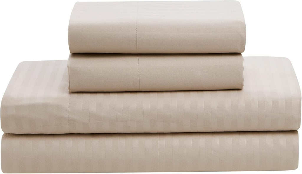 Sweet Home Collection 6 Piece Bed in a Bag with Dobby Stripe Comforter, Sheet Skirt, and Sham Set, Twin, Beige, 6, (Pack of 4)