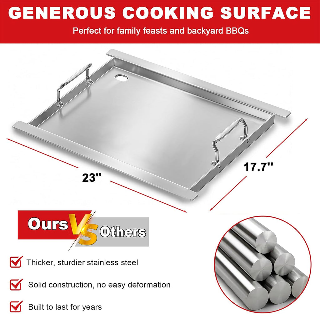 Full-Size Griddle Insert for Napoleon 425 Gas Grills, 23' x 17.7' Flat Top Griddle for Napoleon Rogue and Freestyle 425 Models, Heavy-Duty Stainless Steel Grill Accessory for Weber Spirit I/II 300