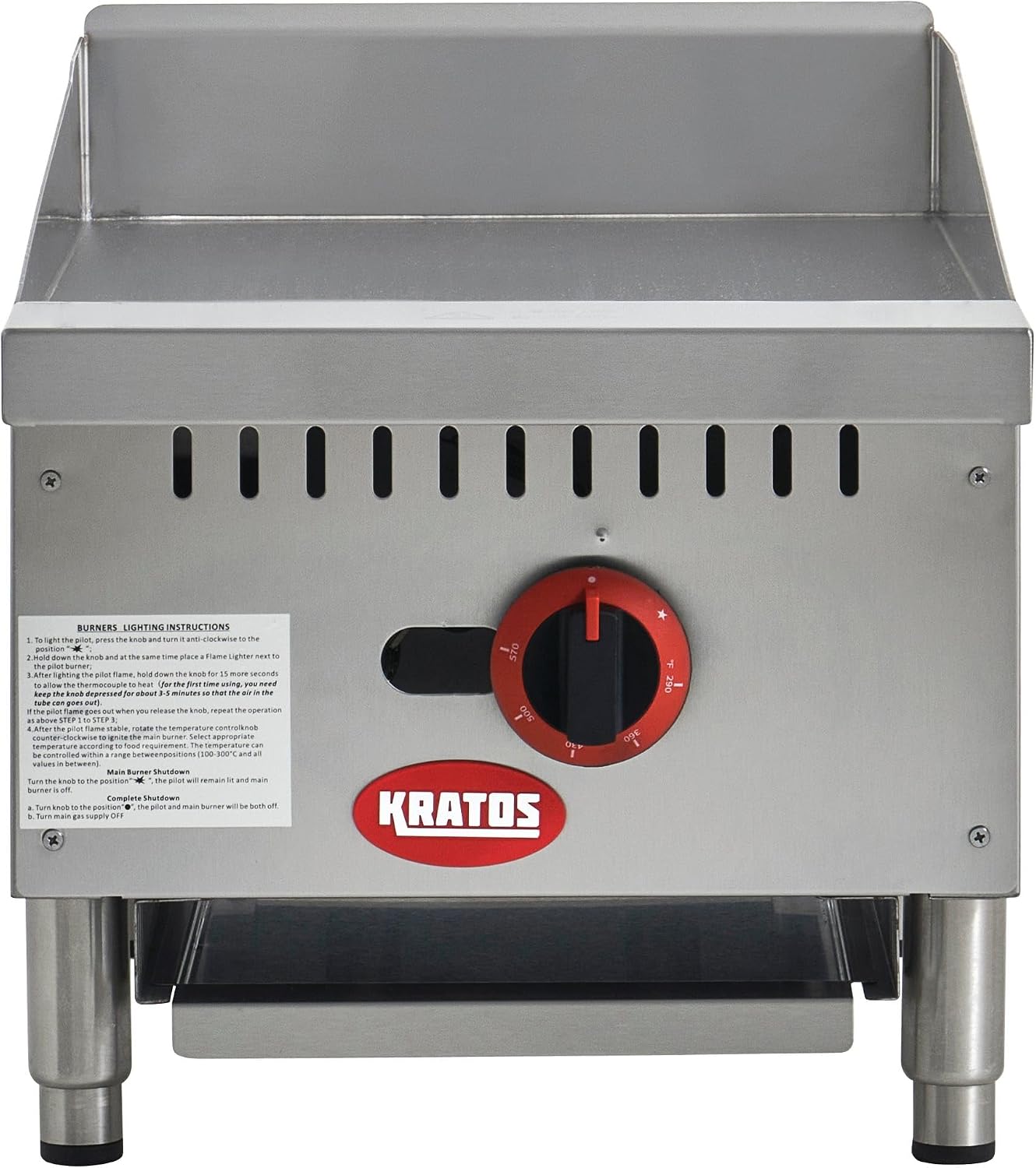 Kratos Commercial Griddle, 15'W Gas Countertop Griddle with Thermostatic Controls, 30,000 BTU (29Y-177)