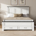 AMERLIFE Full Size Bed Frame with 52.2' Tall -Panel Headboard & Footboard, Farmhouse Wood Platform Bed Frame & 2 Large Storage Drawers, No Box Spring Needed, Noiseless, Rustic White