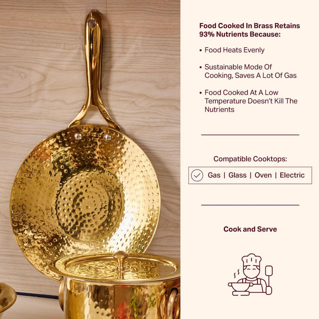 P•TAL Brass Roti Tawa 10' (25.4 cm) Teflon Free Non-Toxic Tawa for Roti with Insulated Heat Resistant Handle