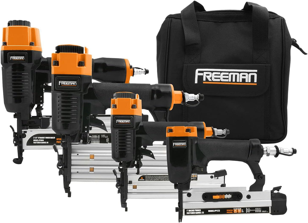 Freeman P4FNCB Pneumatic Finishing Nailer and Stapler Kit with Bag and Fasteners (4-Piece)