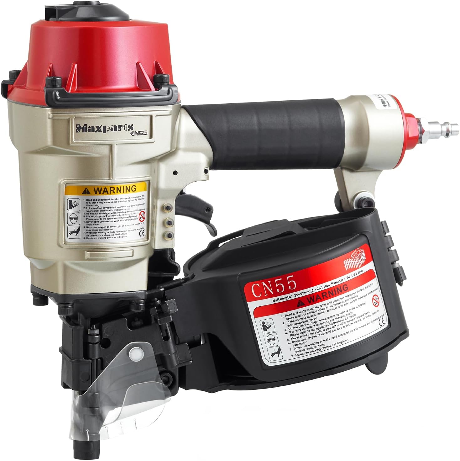 Maxparts Coil Nail Gun CN55, 1 Inch To 2-1/4-Inch Pneumatic Nail Gun, Siding Nailer with Rapid Shooting Engine for Pallet, Crating, Framing, Fencing