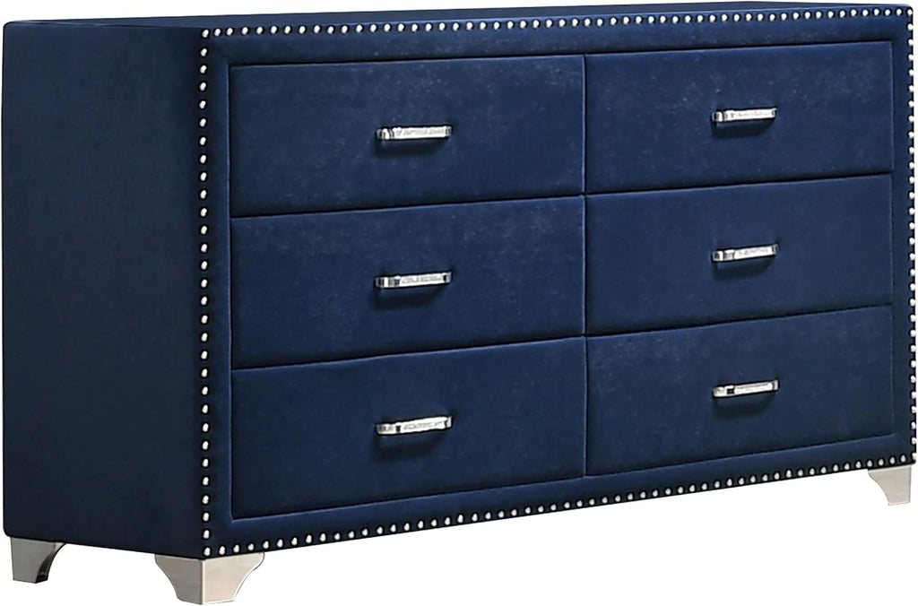 Coaster Home Furnishings Melody Modern Classic 4-Piece Bedroom Set Velvet Upholstered Queen Size Wingback Bed Frame 66-inch Headboard Pacific Blue 223371Q-S4