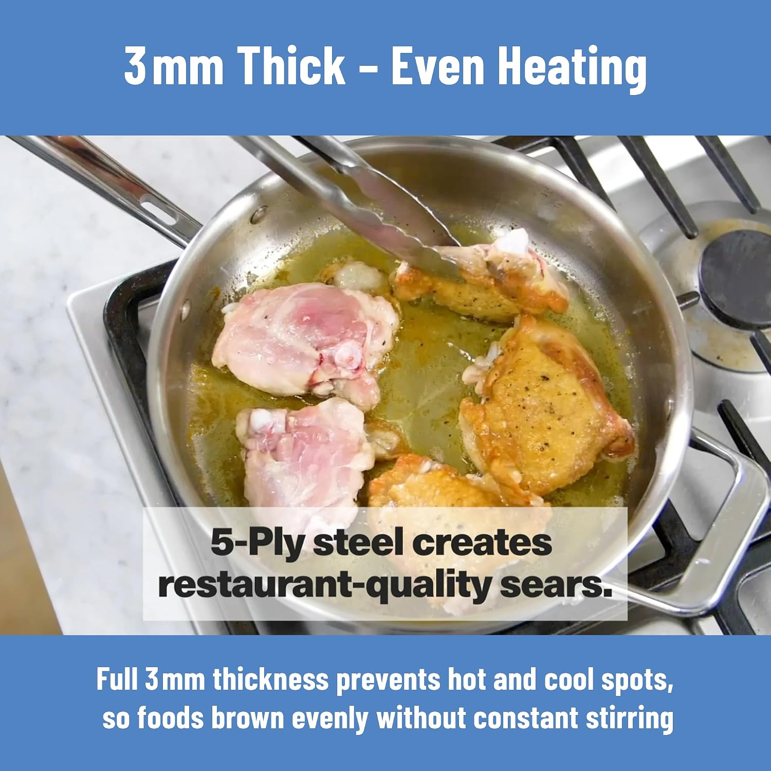 Misen 5-Ply Stainless Steel Sauté Pan with Lid - Versatile, Durable, Dishwasher and Oven Safe - Even Heating, Ergonoic Stay-Cool Handle - For Searing, Braising, and More - 3 QT
