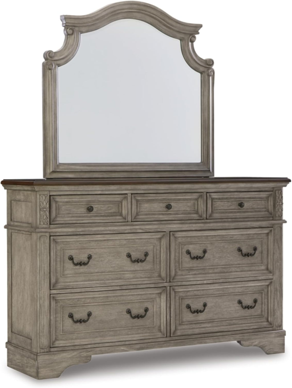 Signature Design by Ashley Lodenbay Casual Smooth-Gliding 7-Drawer Dresser and Mirror with Safety Stop, Light Gray & Dark Brown