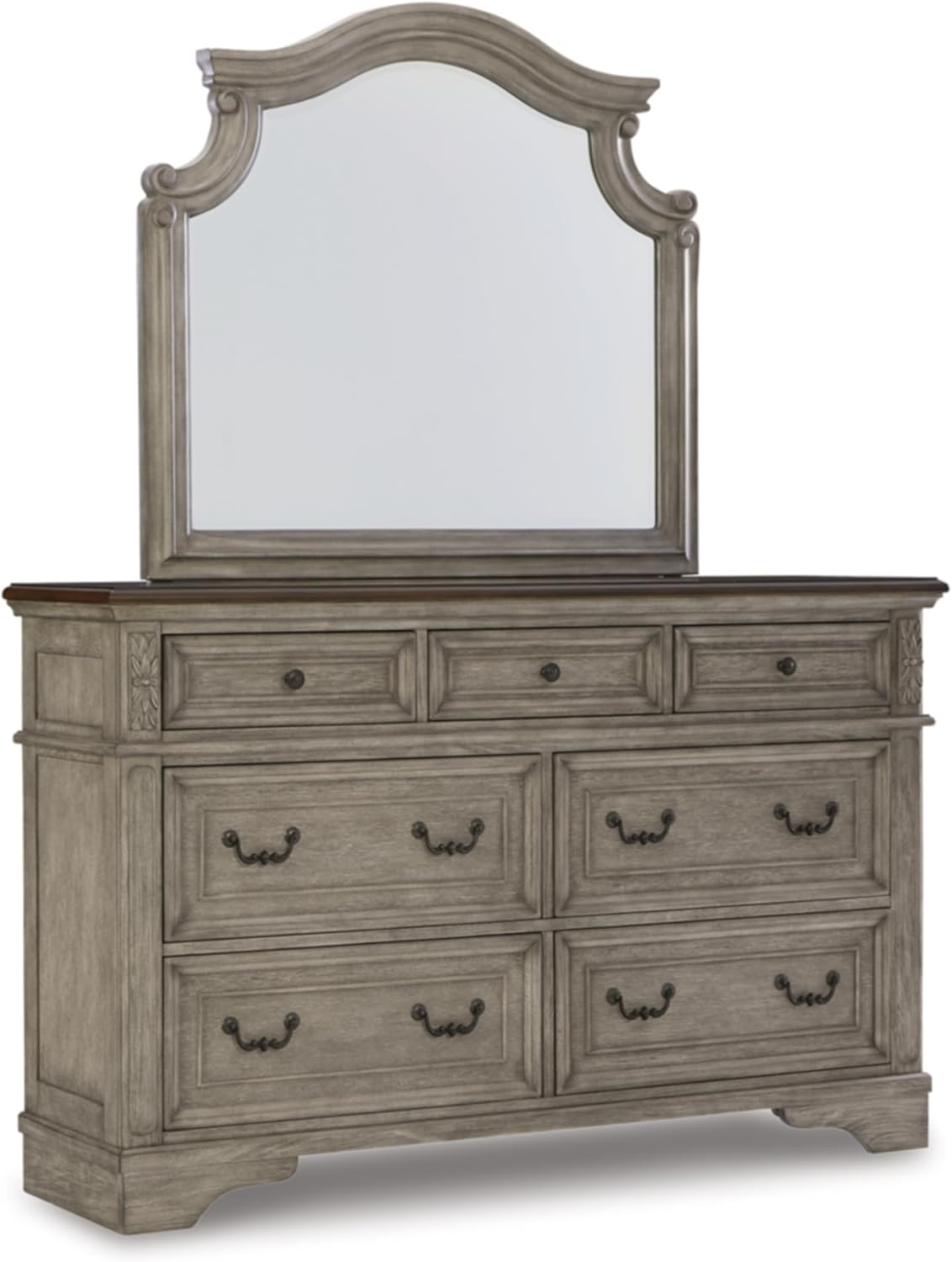 Signature Design by Ashley Lodenbay Casual Smooth-Gliding 7-Drawer Dresser and Mirror with Safety Stop, Light Gray & Dark Brown
