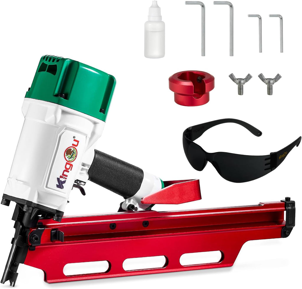 KingOu Mexican Style 21 Degree NR2183M Light Weight (7.8lb) Framing Nailer, Pneumatic Framing Nail Gun with Aluminum Magazine, 2-Inch up to 3-1/4-Inch Plastic Collated Full Head Framing Nails