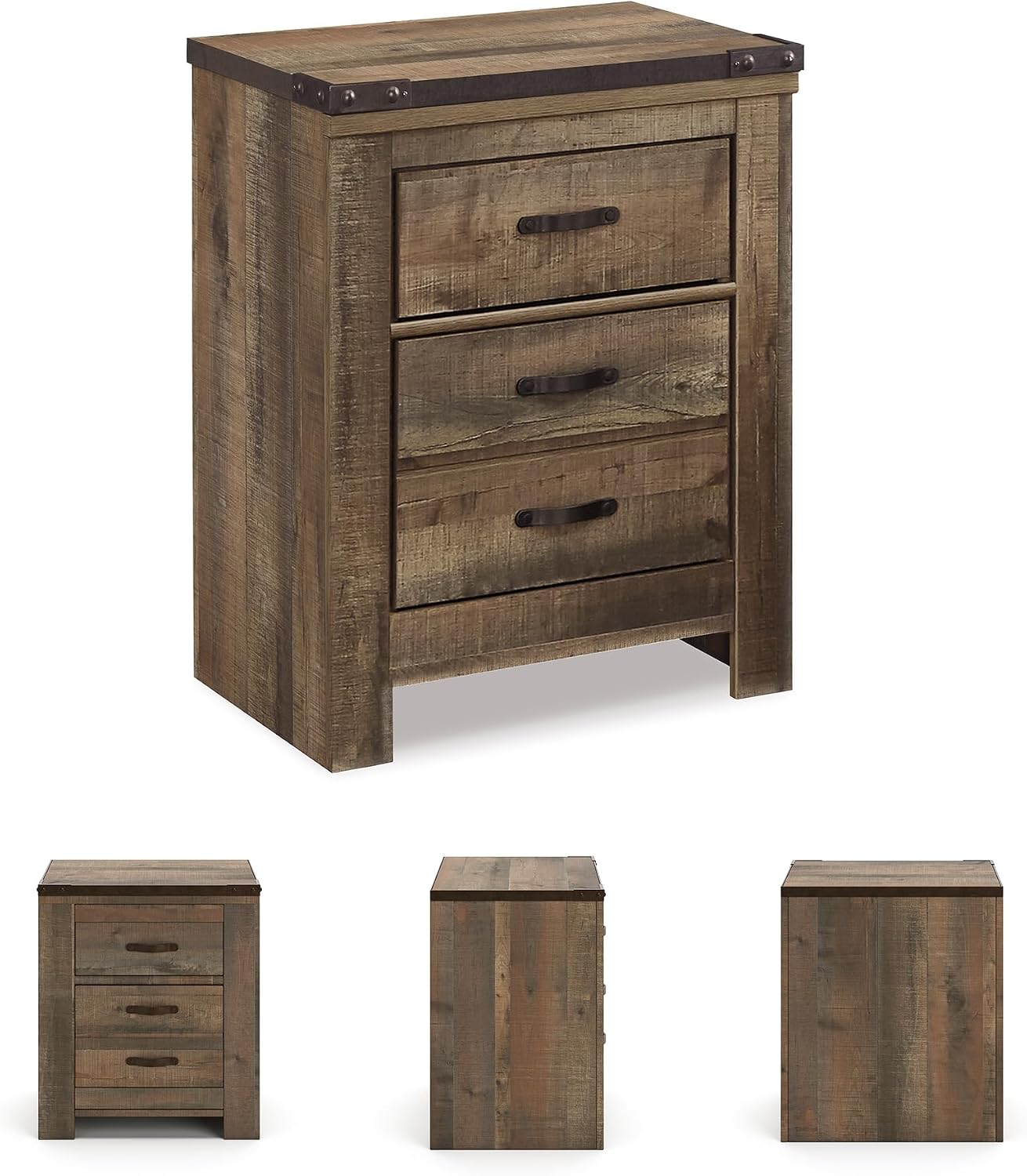 Signature Design by Ashley Trinell Rustic 2 Drawer Nightstand with USB Charging Stations, 29.65' Tall, Warm Brown