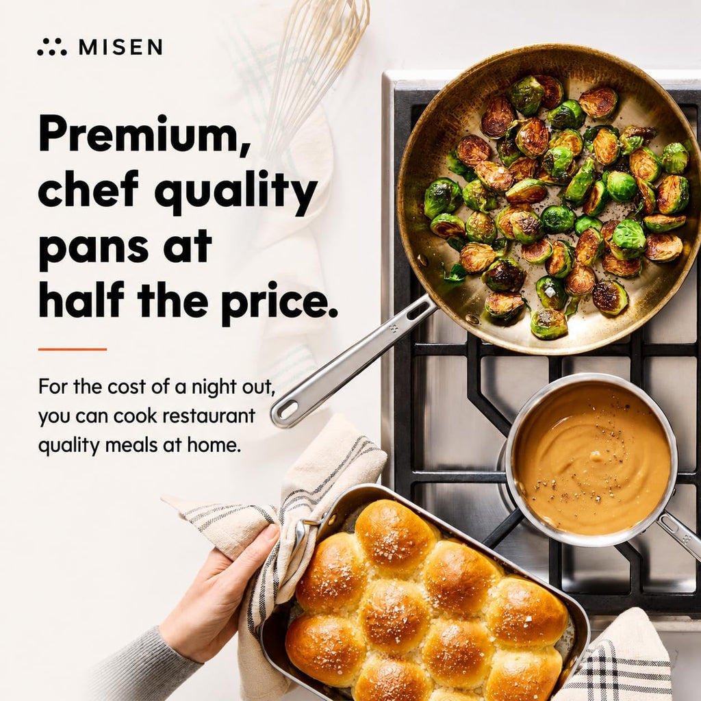Misen 5-Ply Stainless Steel 10' Frying Pan - Professional Cookware for Induction, Gas and Electric - Dishwasher Safe, Oven Safe to 800°F - Durable, Versatile, Even Heating