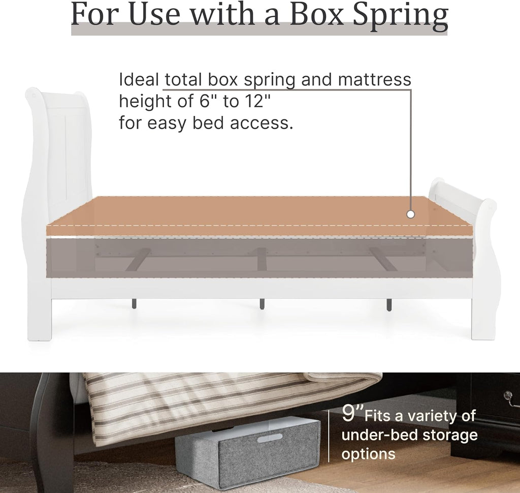 Furniture of America Louis Philippe Traditional Solid Wood 3 Piece Bedroom Set, King Bed Frame and Nightstands Set of 2, Sleigh Design Bedframe with Headboard and Footboard, Box Spring Needed, White