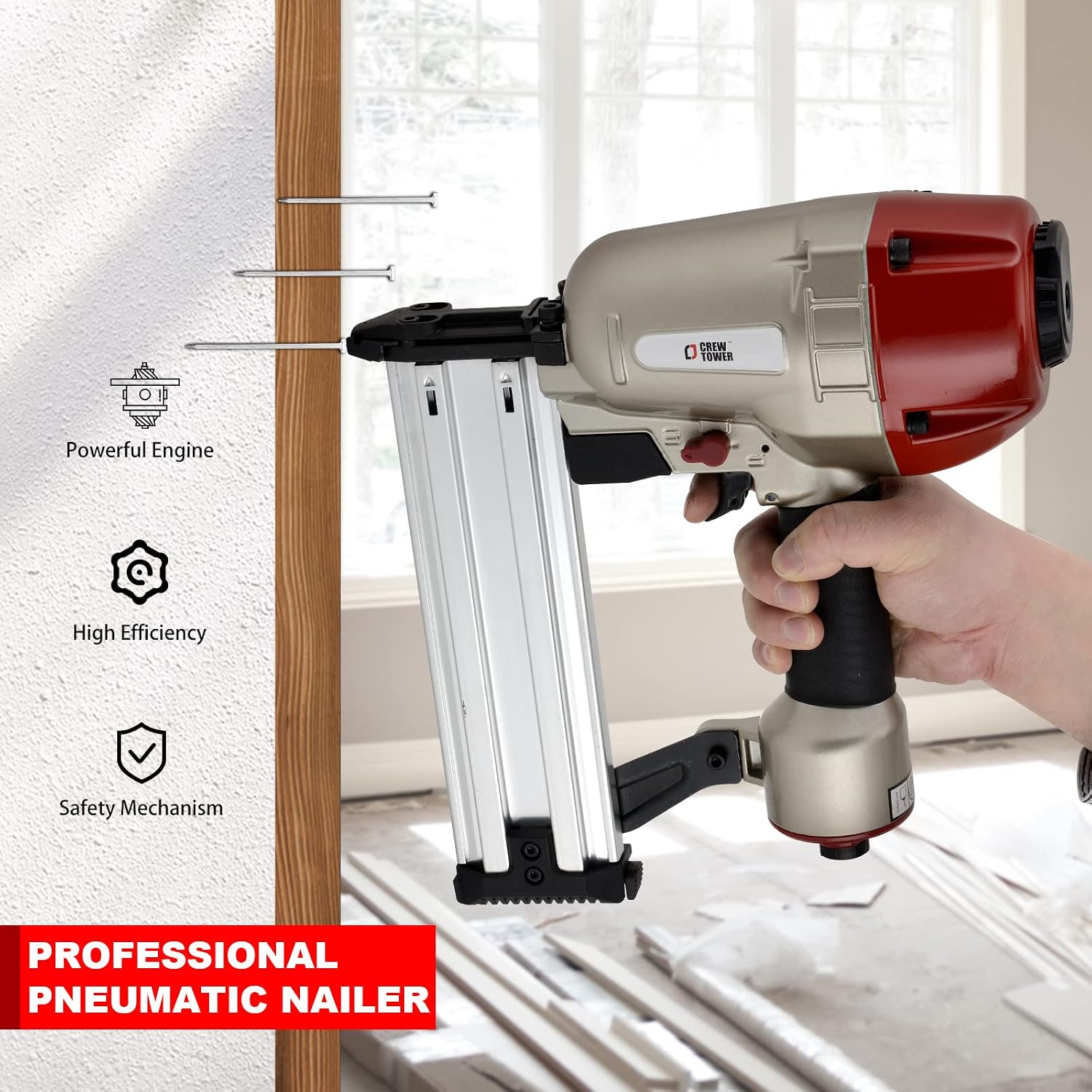 Concrete Nailer, 14 Gauge 3/4 Inch to 2-1/2 Inch Concrete T Nailer, Pneumatic Concrete Nail Gun for Furring Strips Lath to Masonry Plywood to Concrete Subflooring and Cement, Air Powered