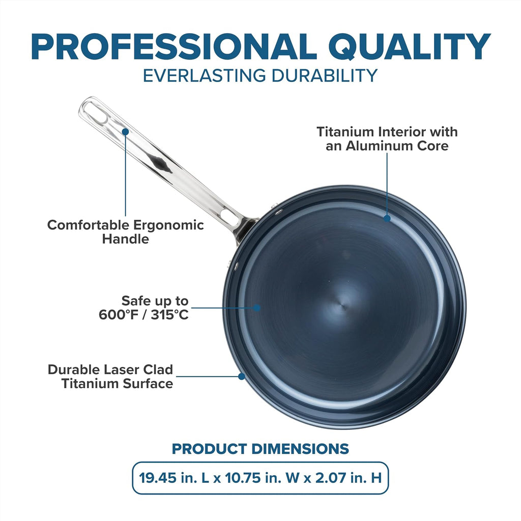 Viking 4-Ply Frying Pan, 10 Inch Laser Clad Titanium Performance Ti Kitchen Cookware, Blue/SIlver