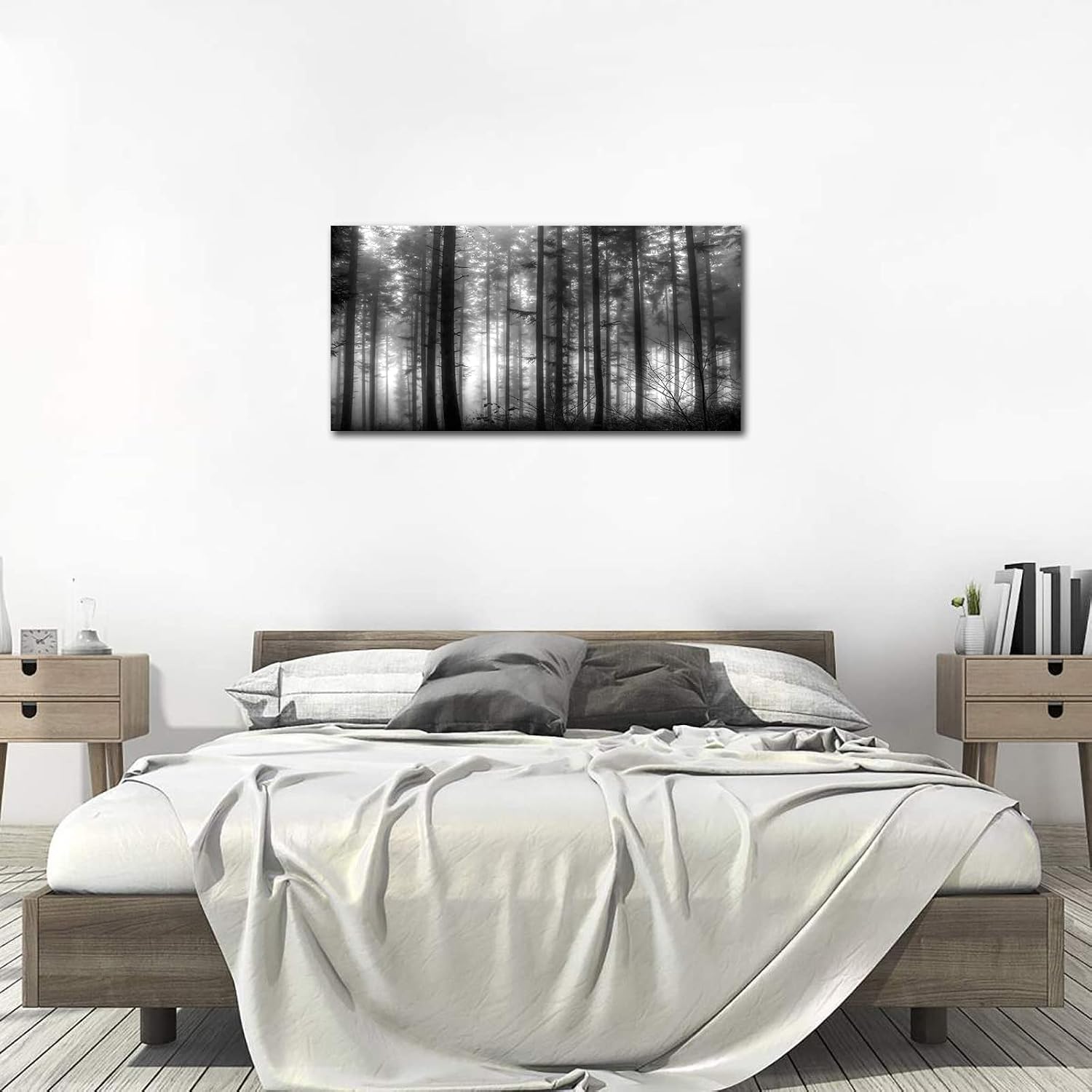 Foggy Forest Wall Art Living Room Wall Decor Black and White Woods Large Canvas Picture Modern Landscape Artwork Big Trees Contemporary Nature Pictures for Living Room Bedroom Home Office Kitchen Wall Decor 29' x 58'