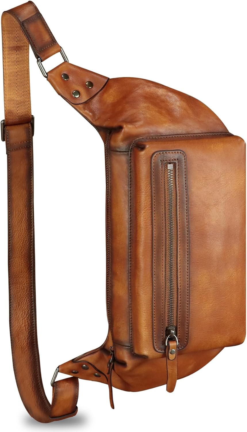 Genuine Leather Fanny Pack for Men and Women - Waist Bag, Hip Bag and Chest Purses (Brown)