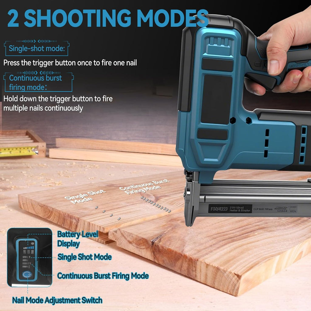 Cordless Brad Nailer for Makita 18V Battery (Tool Only), 2-in-1 Electric Nail/Staple Gun, 18 Gauge Brushless with 2000 Nails for Wood Carpentry, 2 Modes (for Makita)