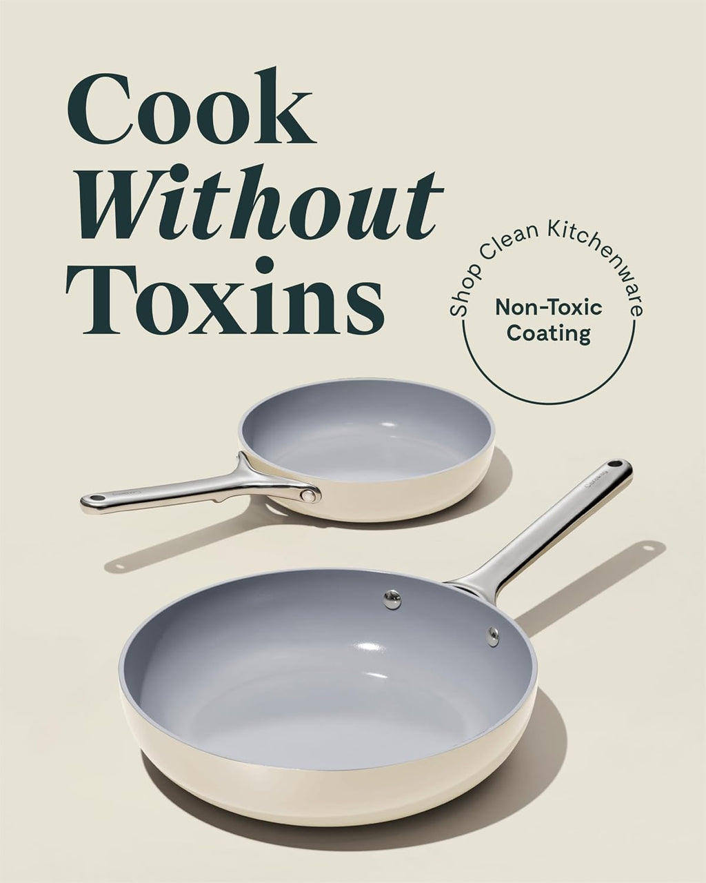 Caraway Fry Pan Duo - Nonstick Ceramic Frying Pan (8' & 10.5') - Non Toxic, PTFE & PFOA Free - Oven Safe & Compatible with All Stovetops (Gas, Electric & Induction) - Cream