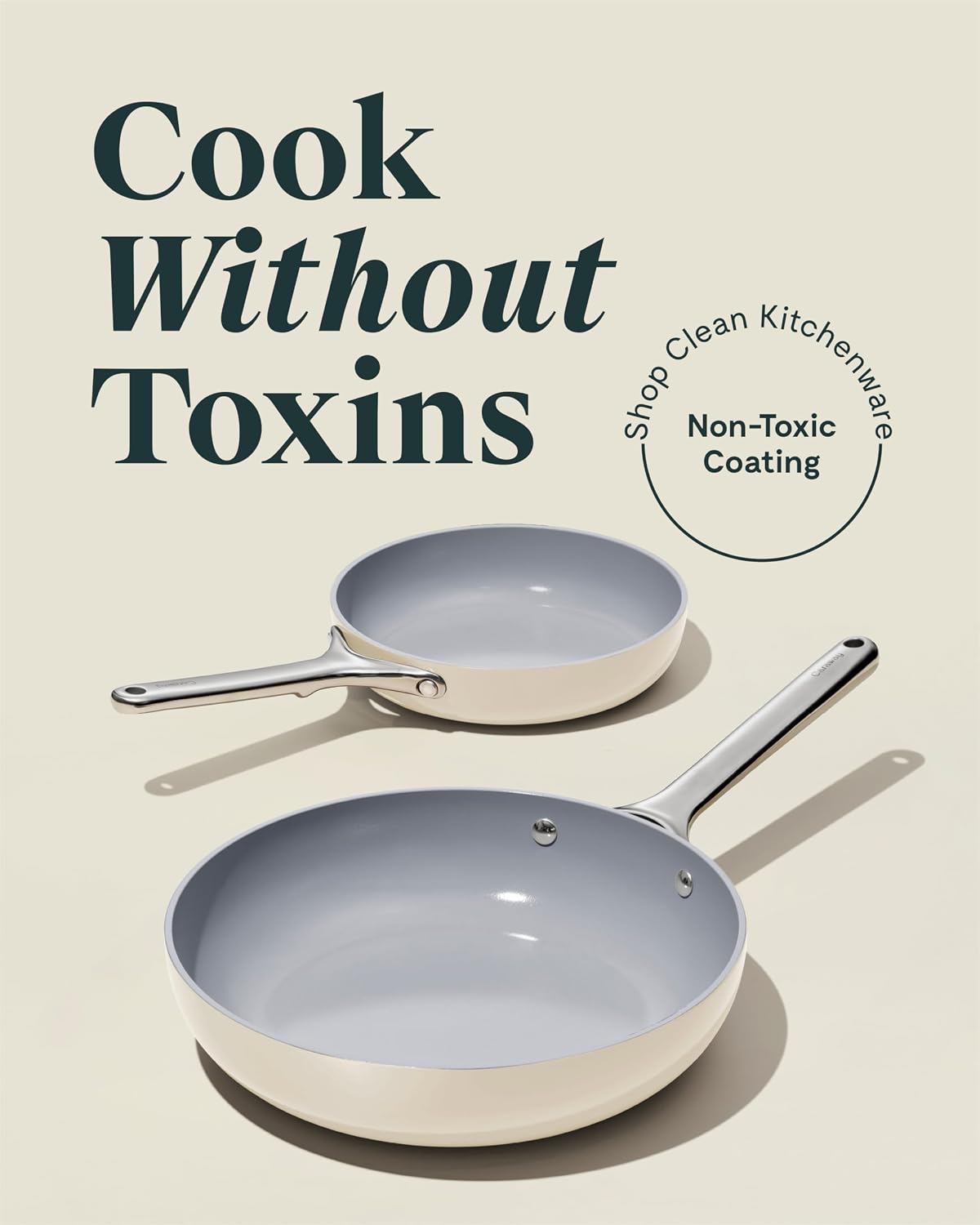 Caraway Fry Pan Duo - Nonstick Ceramic Frying Pan (8' & 10.5') - Non Toxic, PTFE & PFOA Free - Oven Safe & Compatible with All Stovetops (Gas, Electric & Induction) - Cream