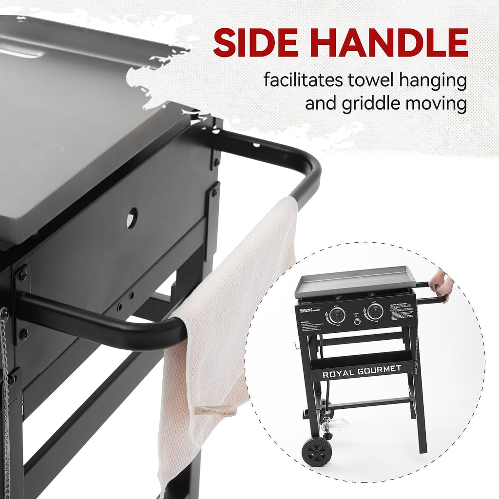 Royal Gourmet GB2000N 2 Burner Propane Gas Griddle, 23 Inch Flat Top Grill with 450 Sq. In. Cooking Area for Backyard and Tailgating, Black