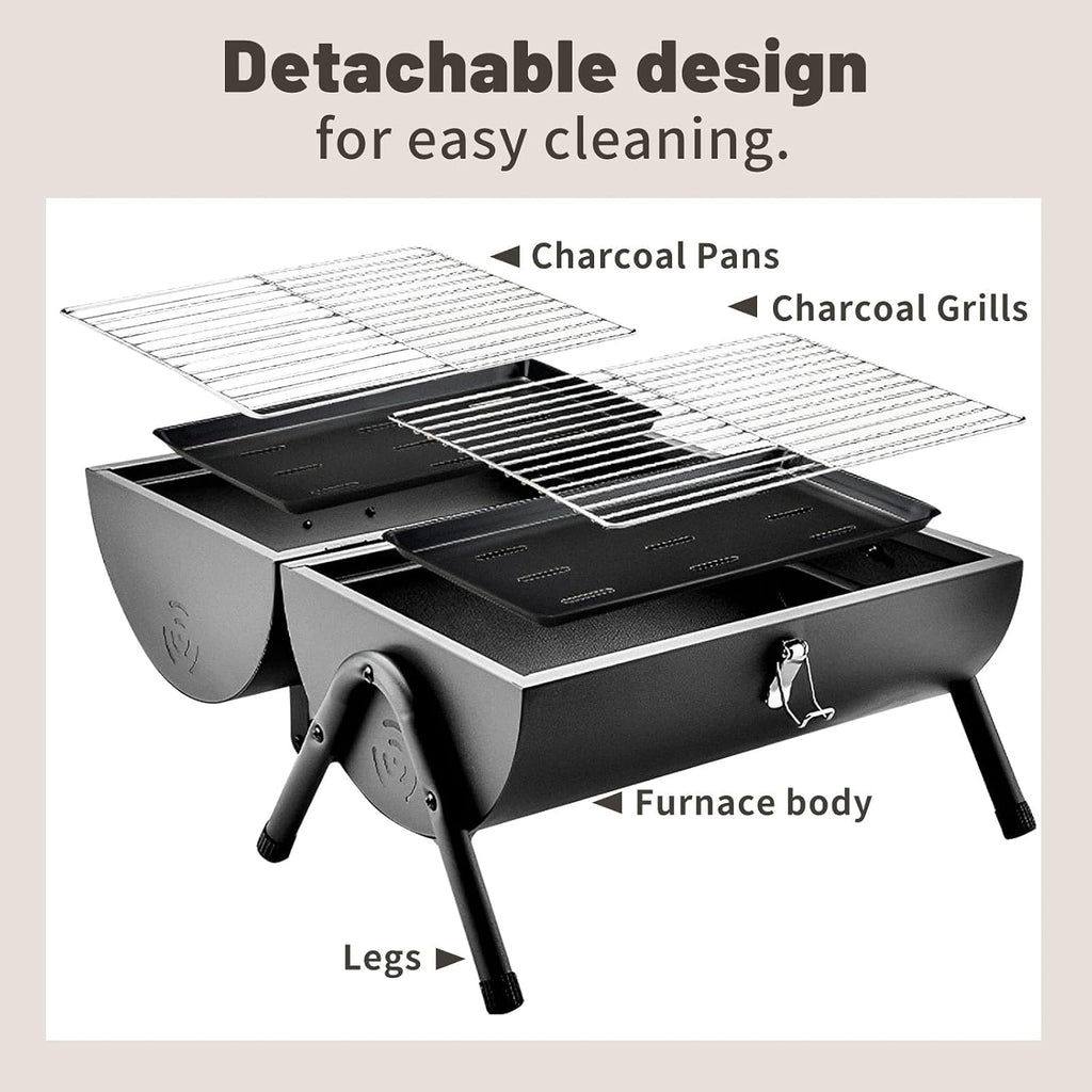 Portable Small Folding Charcoal Grill Fire Pit Grill with Griddle Rack for Camping Picnic Garden Beach Party Small Table Top Outdoor Grill (Color : Black)