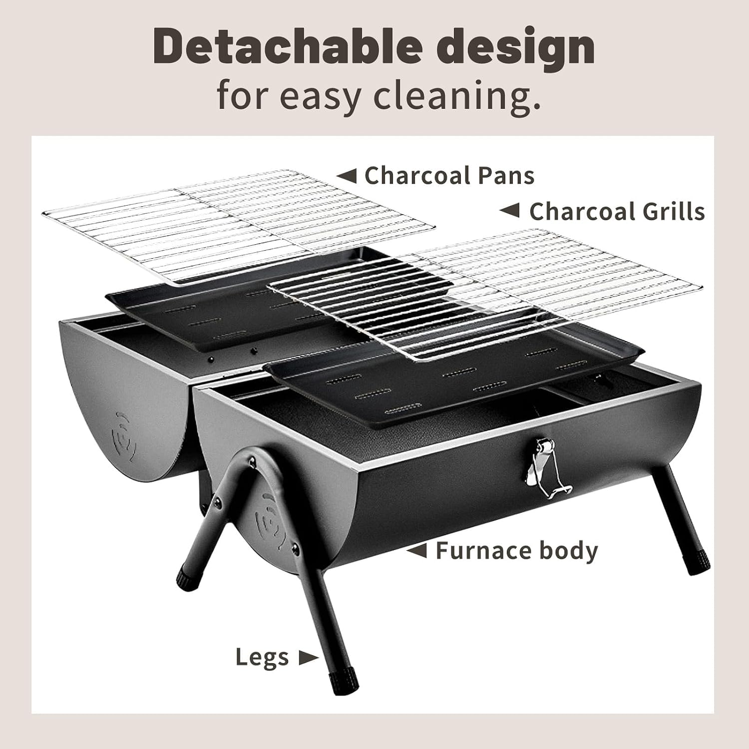 Portable Small Folding Charcoal Grill Fire Pit Grill with Griddle Rack for Camping Picnic Garden Beach Party Small Table Top Outdoor Grill (Color : Black)