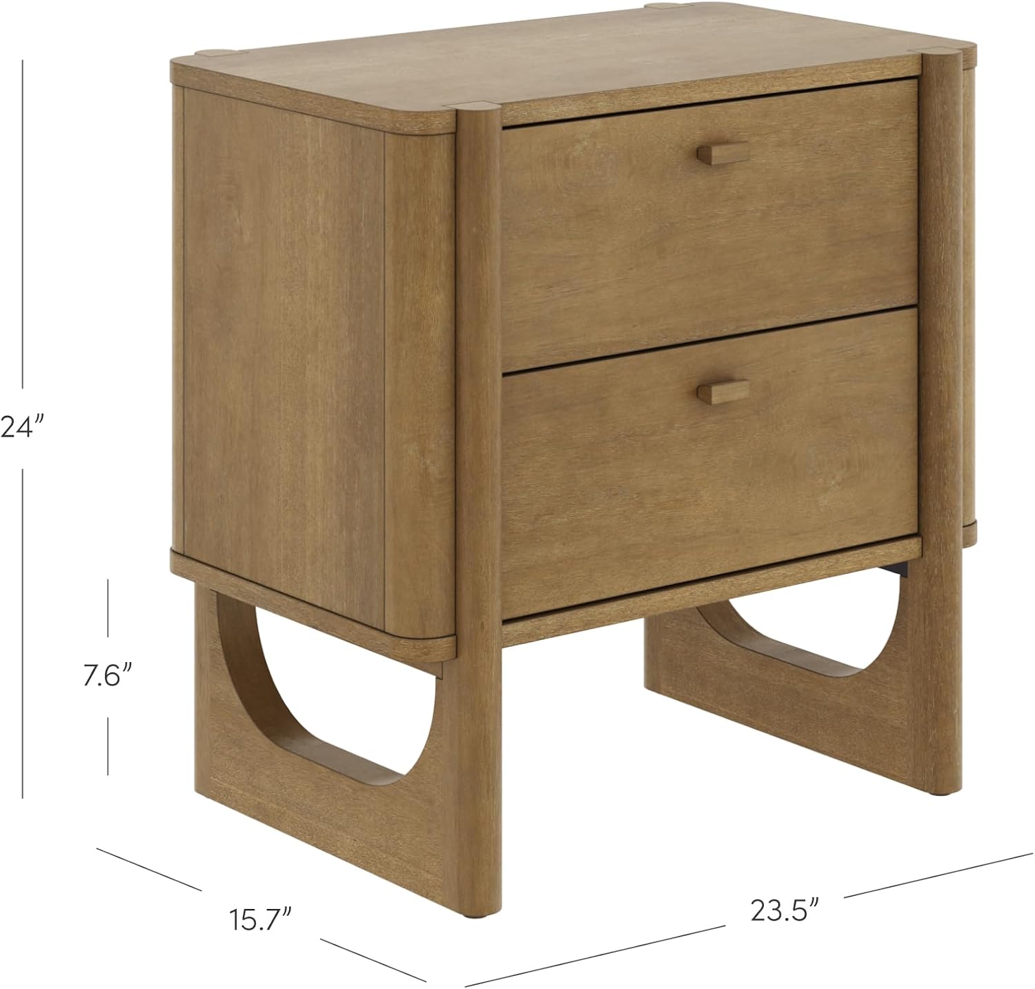Nathan James Solace Mid Century Modern 2 Drawer Nightstand with Solid Wood Frame and Rounded Details, Light Brown Set of 2
