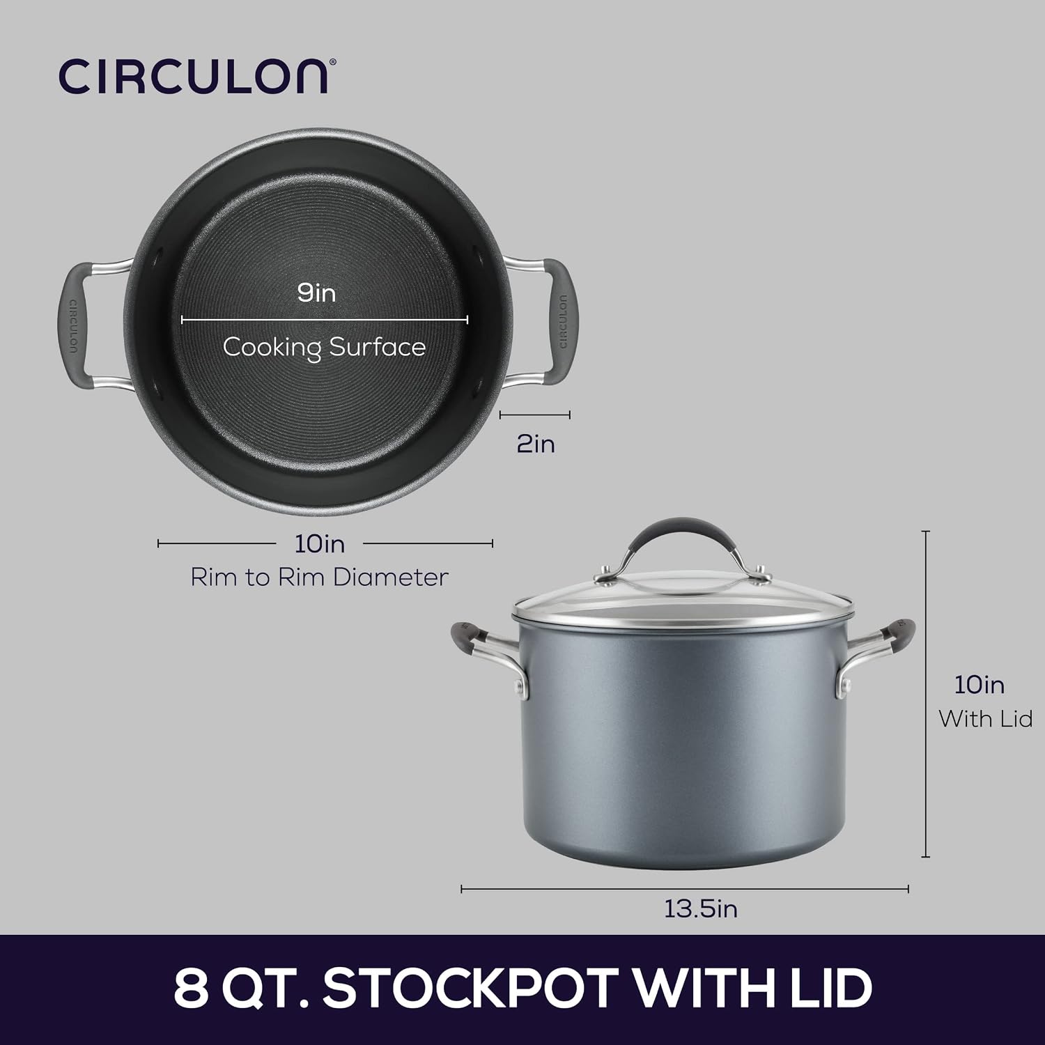 Circulon A1 Series with ScratchDefense Nonstick Induction Cookware, Stockpot with Lid, Pasta Pot, Kitchen Essentials, 8-Quart, Graphite