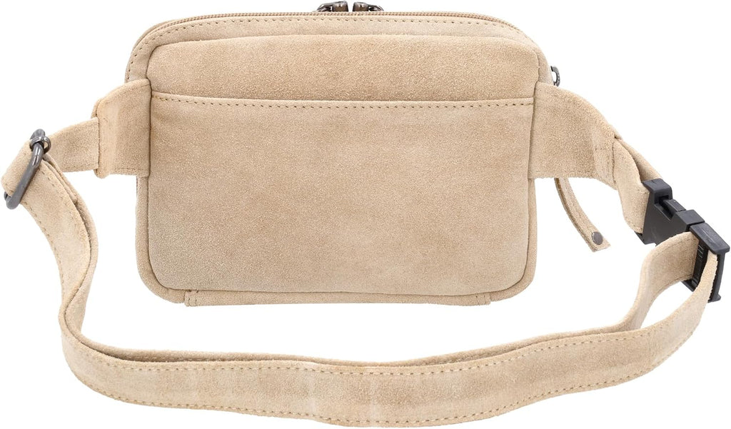 Lady Conceal Kailey Concealed Self Defence Waist Bag by Lady Conceal - Buffalo or Suede Cowhide Leather, 3 Open Sides and Locking Zippers with Universal Holster (Sand) - 8' L x 5.5' H x 2.25'