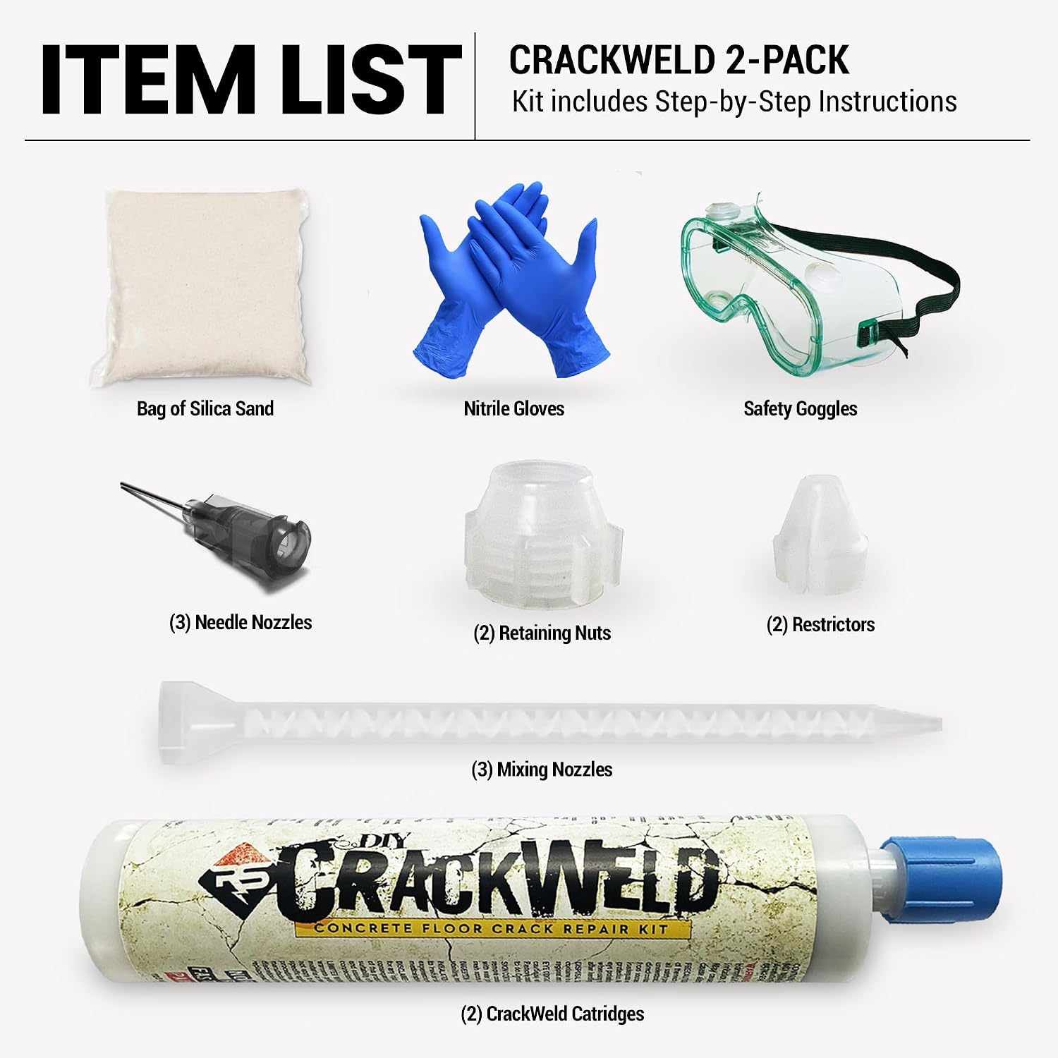 CrackWeld Concrete Crack Repair Kit (2-Pack) – Polyurethane Concrete Crack Filler for Floors & Slabs – Hairline, Shrinkage & Settlement Cracks – Low-Viscosity, Fast-Curing, No Grinding Required