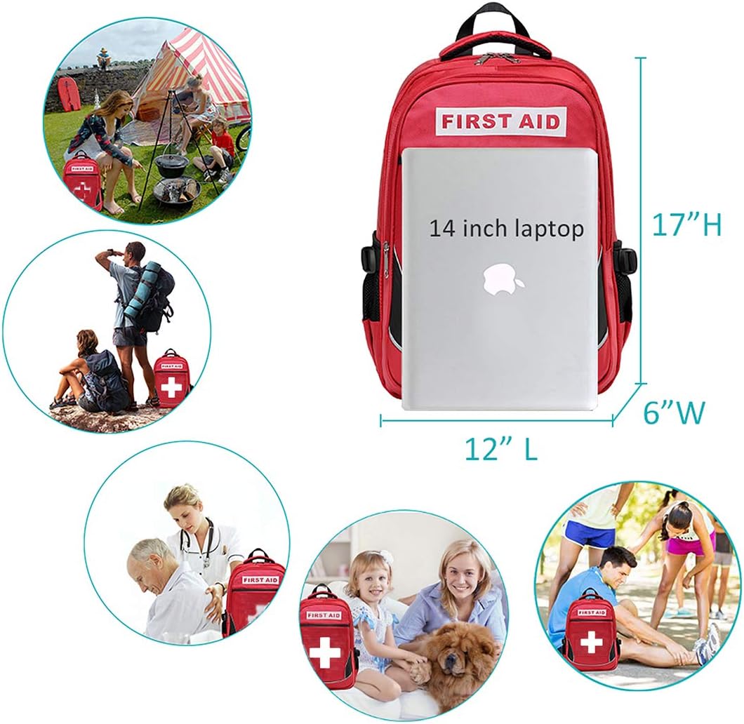 First Aid Bag Empty Red Emergency Medical Bag First Responder Trauma Multi-Pocket Traveling Field Trips Camping Essentials (Red,Pack of 5)