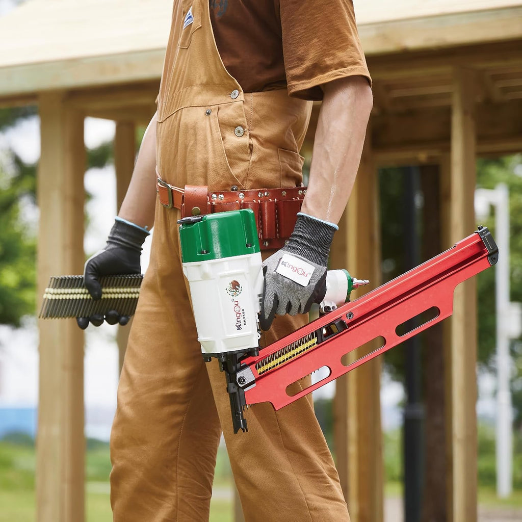 KingOu Mexican Style NR2190 21 Degree Plastic Strip Framing Nailer Aluminum Magazine Framing Nail Gun Covers NR83A2 Pistola De Framing All Function