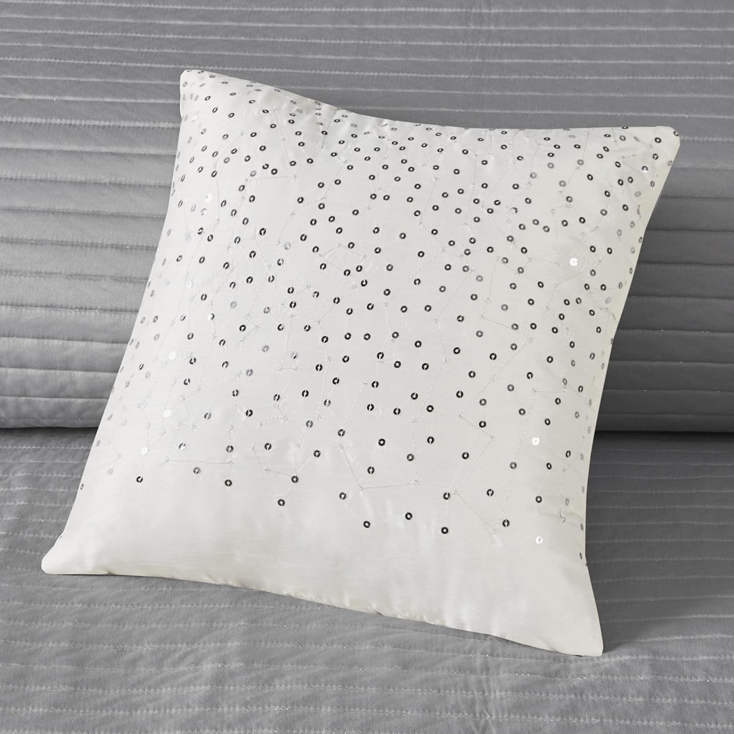 Madison Park King Quilt Set - Lustrous Jacquard & Glitter Accent Coverlet Set for King Size Bed - All Season, Lightweight, Shams, Decorative Pillow, Chevron Grey/Navy
