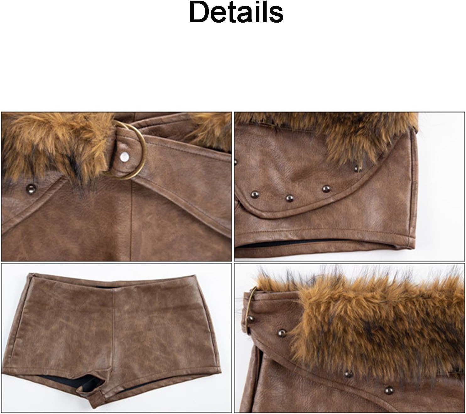 Faux Leather Mini Shorts for Women with Faux Fur Trim Beaded Belt Y2K Party Club Low Waisted Micro Shorts