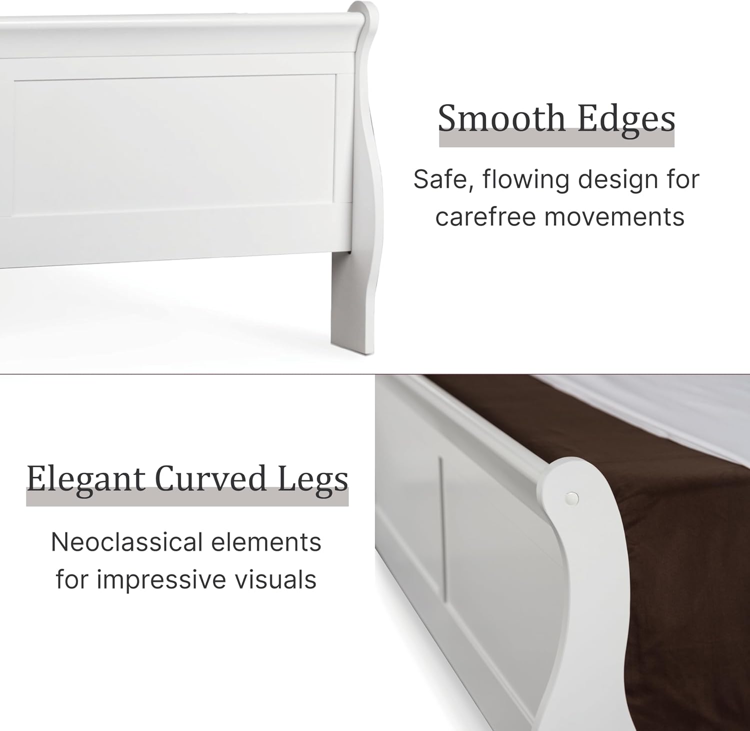 Furniture of America Louis Philippe Traditional Solid Wood 3 Piece Bedroom Set, King Bed Frame and Nightstands Set of 2, Sleigh Design Bedframe with Headboard and Footboard, Box Spring Needed, White