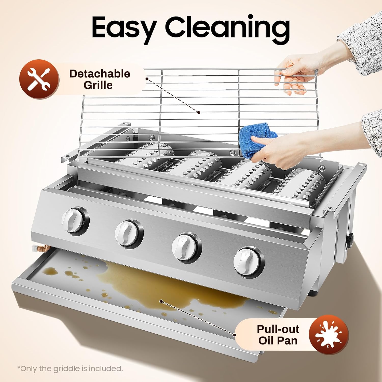 4 Burner Flat Top Gas Griddle,Portable Propane Griddle with Electronic Ignition,Tabletop Gas Grill for Outdoor Camping Cooking BBQ,Adjustable Grille Height