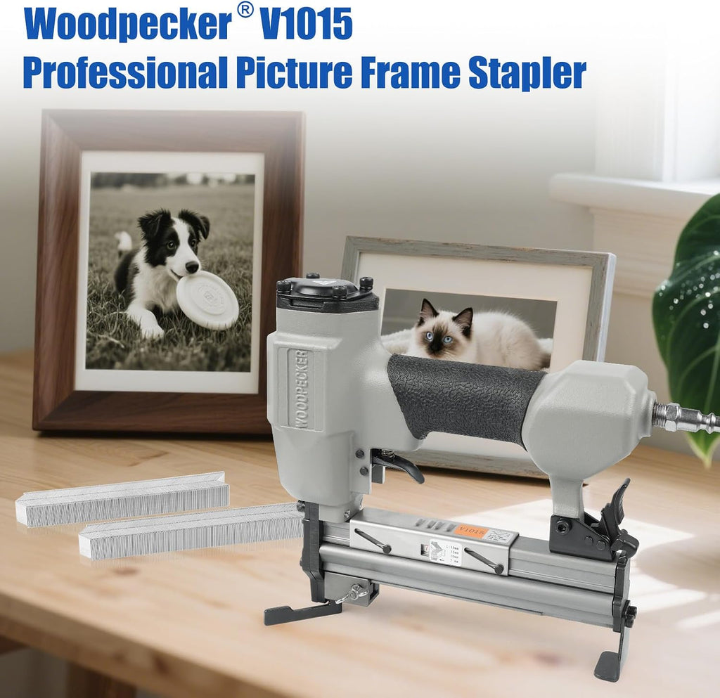 Woodpecker V1015 Pneumatic Picture Frame V Nailer Fits 7 mm to 15 mm (9/32' to 19/32') V Nails, Frame Stapler or Joiner for Picture Framing