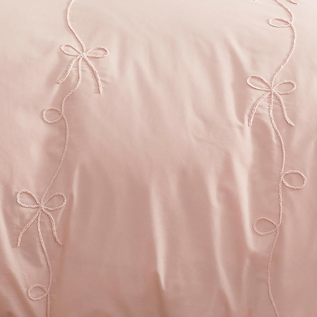 Peri Home Bows Bedding Cottage Core 100% Cotton 3-Piece Comforter and Sham Set, Full/Queen, Blush Sasha Bows