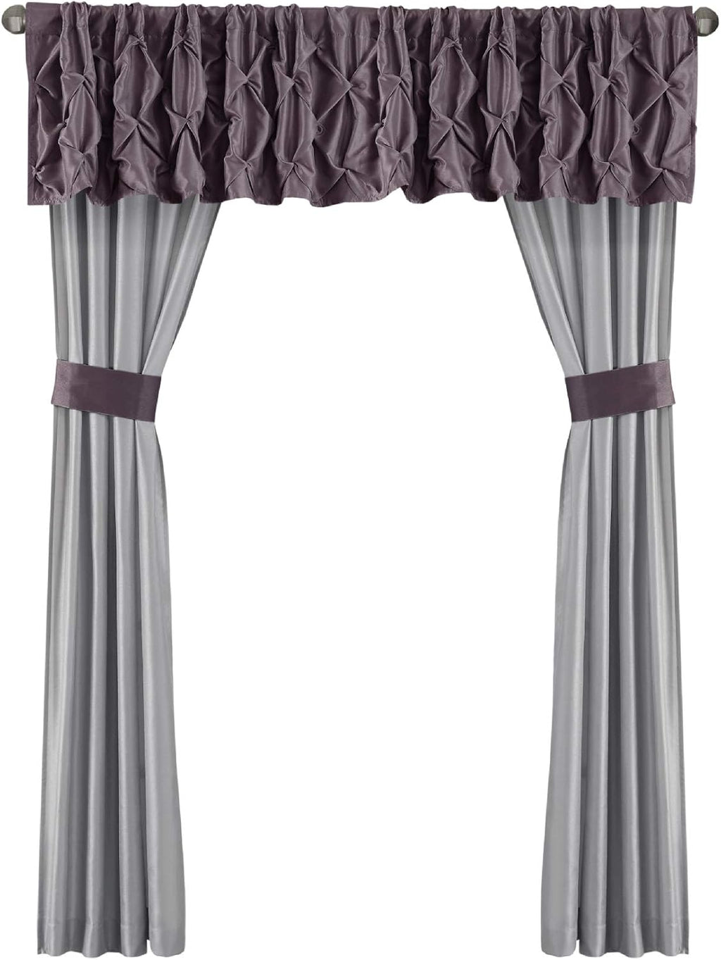 Madison Park Essentials Queen Comforter Set, 24 Piece Bedding With Matching Curtains, Decorative Pillows, Luxe Diamond Tufting , Room in a Bag Joella Collection, Plum Queen