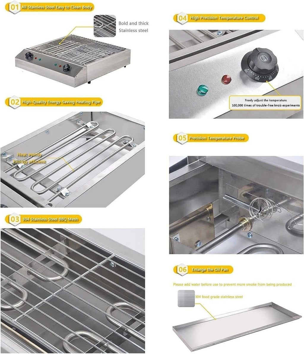 Electric Table Top Griddle,Smokeless Indoor BBQ Grill with Temperature Control ， Water Drip Tray,Portable Kebab Grill(A)