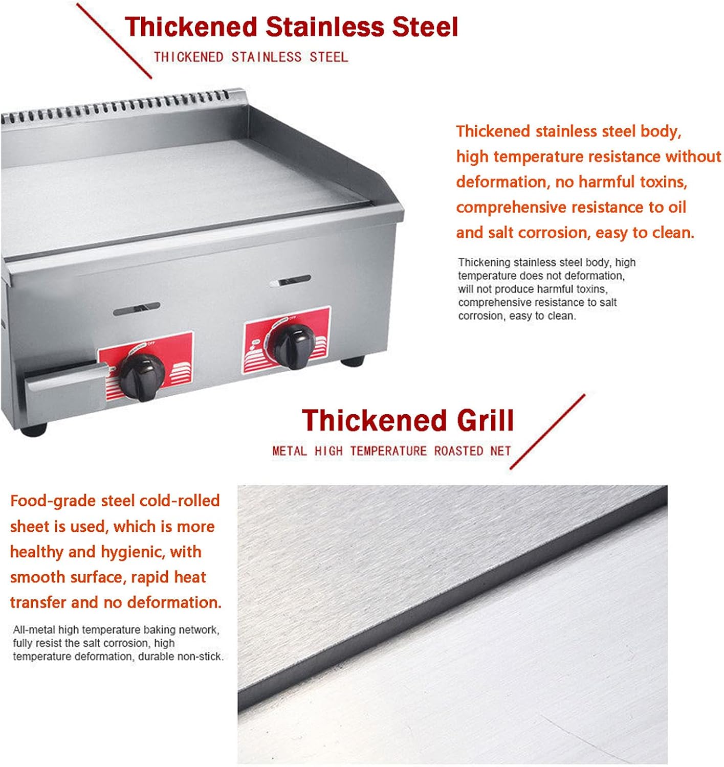 Stainless Steel Gas Burner Tabletop Gas BBQ, Portable Table Ttop Grill, Large Non-Stick Steel Griddle, Teppanyaki Cooking Plate, for Outdoor Catering, Easily Transported,718A (718)