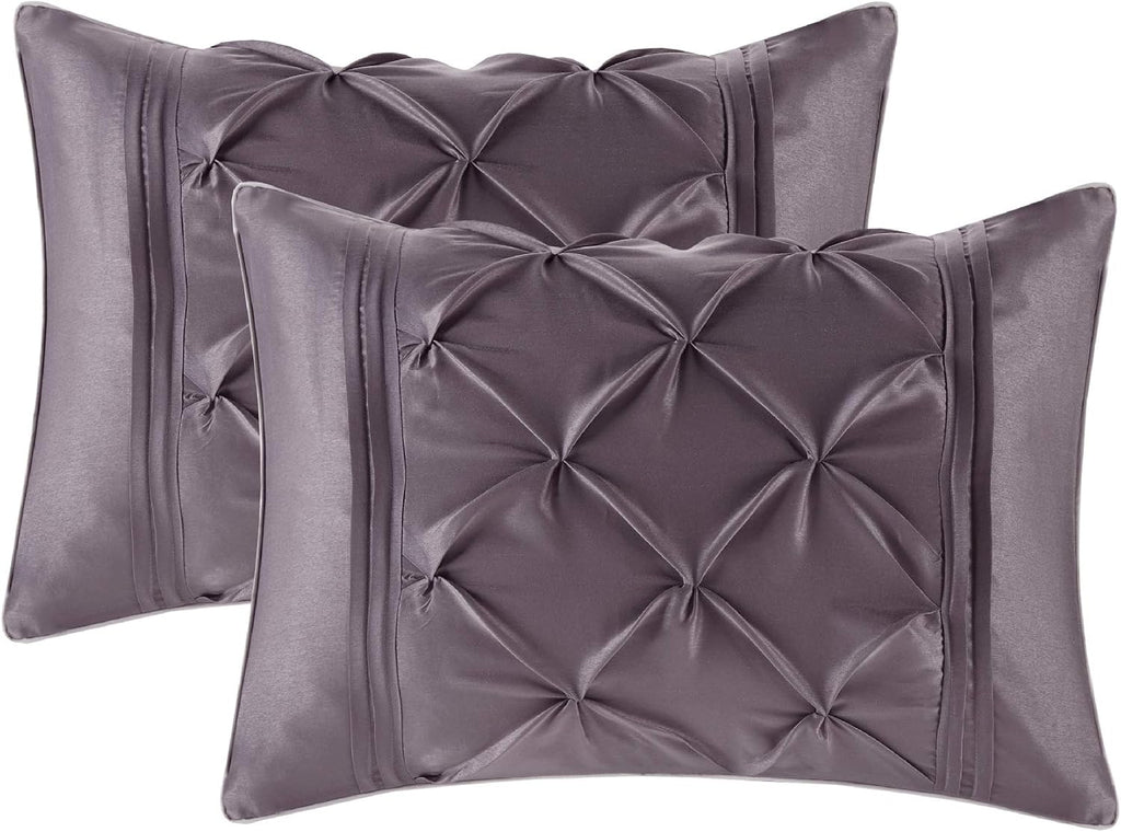 Madison Park Essentials Cal King Comforter Set, 24 Piece Bedding With Matching Curtains, Decorative Pillows, Luxe Diamond Tufting , Room in a Bag Joella Collection, Plum Cal King