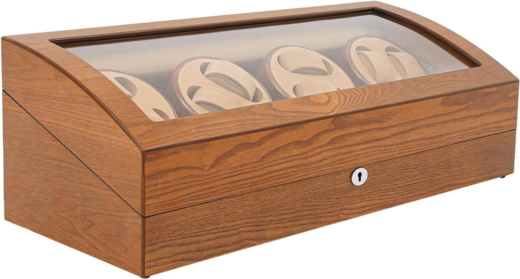 SHZICMY Automatic Watch Winder for Men, 17-Slot Watch Winder Box with Silent Motor, 5 Modes, Vintage Brown Wood & Acrylic Display Case with Lock for Automatic Mechanical Watches Storage