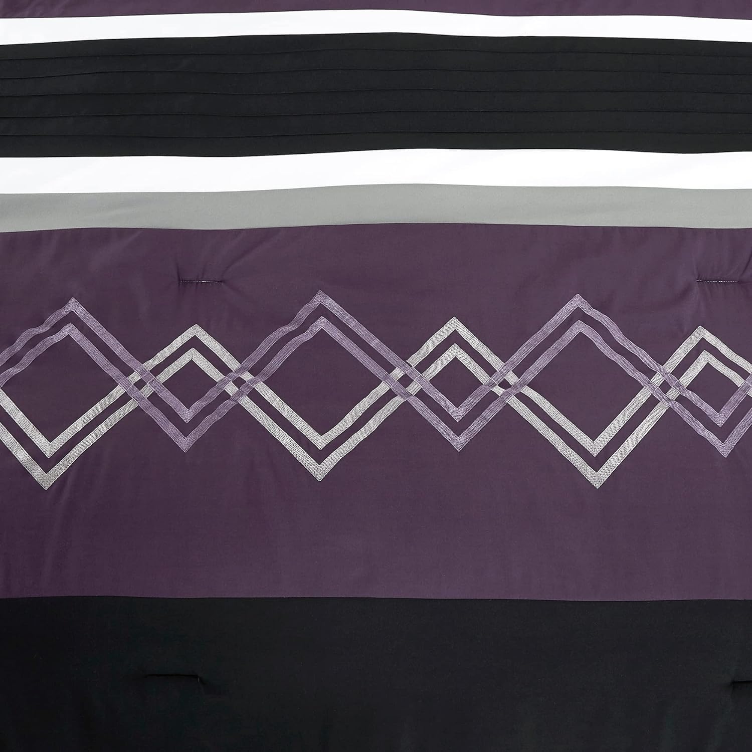 Chezmoi Collection Arden 7-Piece Modern Pleated Stripe Embroidered Zigzag Bedding Comforter Set (Oversized King, Purple/Black/Gray/White)