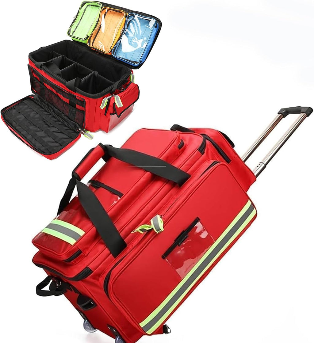 Nurse Rolling Bag Emergency Rescue Kit for Outdoor Hiking, Large Capacity Medical Trolley Bag Empty, with Multiple Pockets and Compartments, for Home Health Nurses, Doctors, EMT, EMS