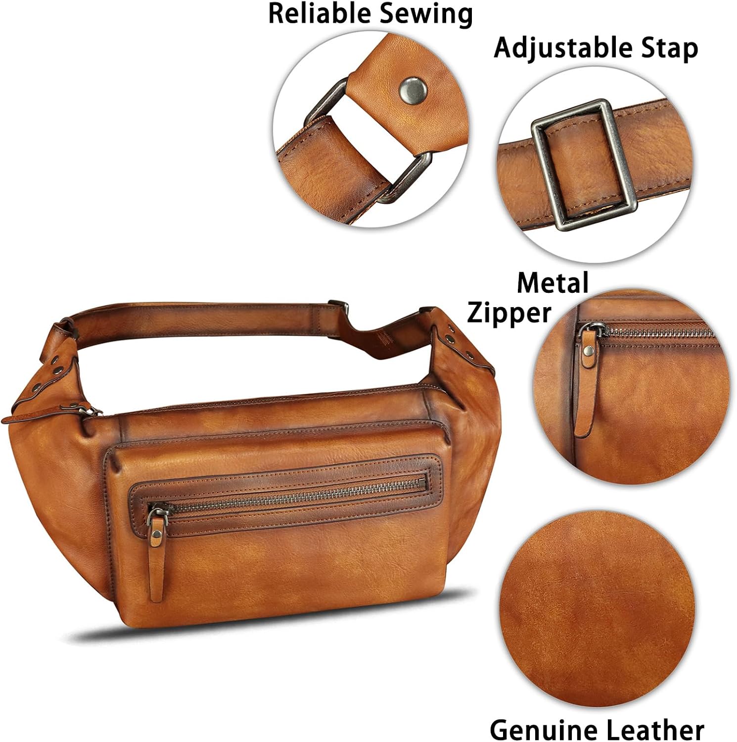 Genuine Leather Fanny Pack for Men and Women - Waist Bag, Hip Bag and Chest Purses (Brown)