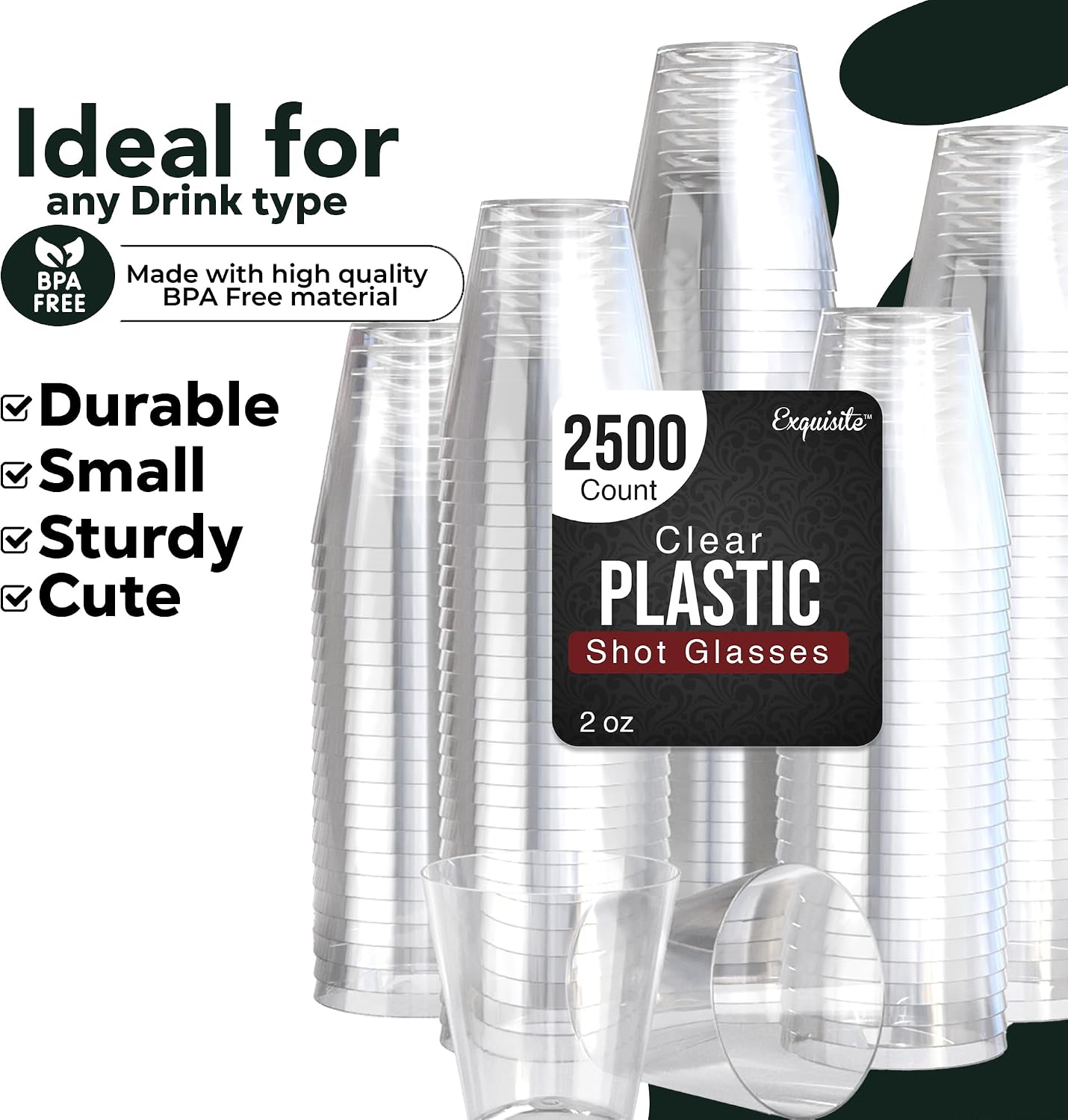 Exquisite Plastic Shot Glasses - Disposable 2500 Count 2 Oz Clear Shot Cups - Perfect Party Supplies