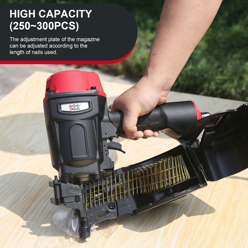 3PLUS HCN70SP Pneumatic Coil Pallet Nailer Professional Air Nail Gun Accepts 15 Degree 1-3/4-Inch to 2-3/4-Inch Wire Collated Nails