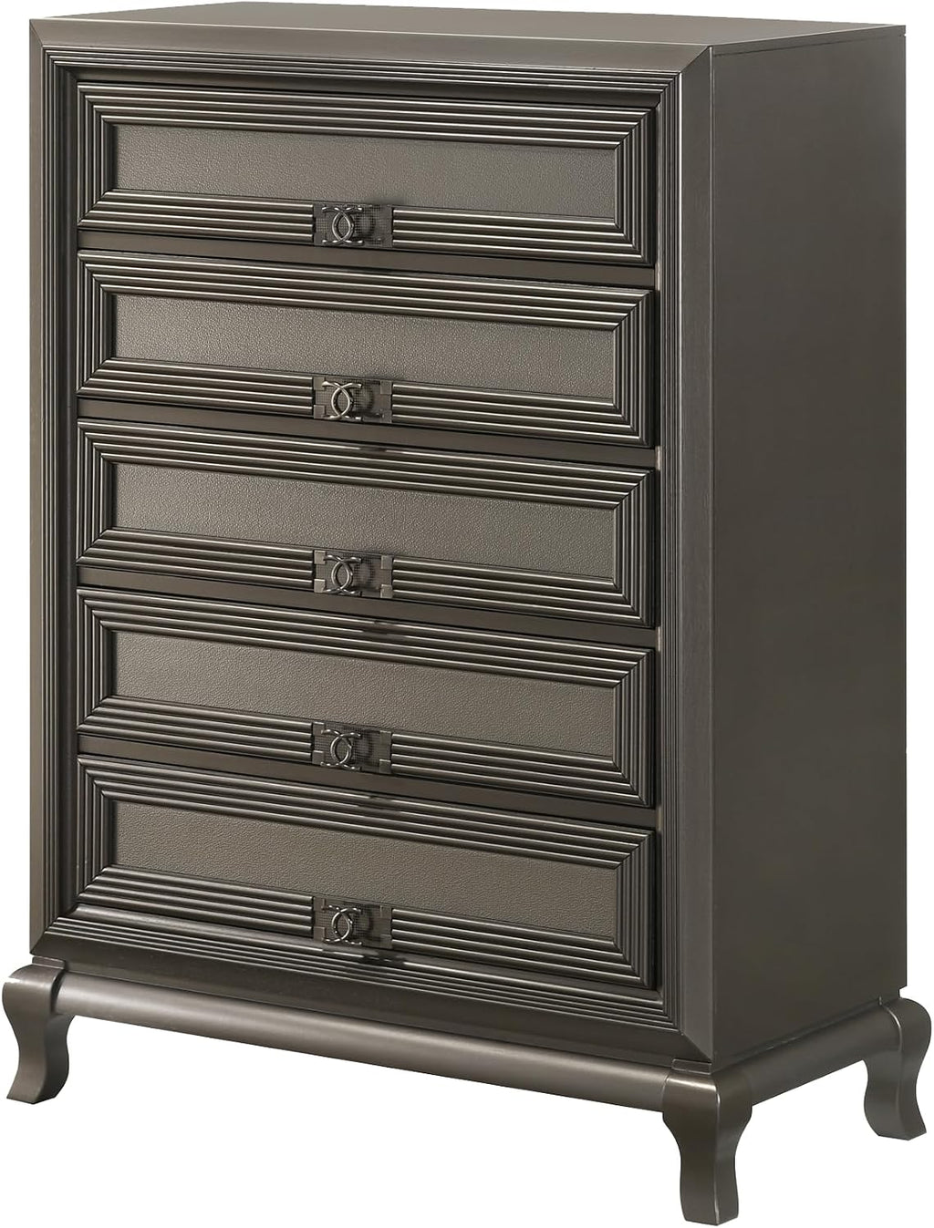 Kings Brand Furniture Tyler 6-Piece Queen Size Bedroom Set - Bed with LED Headboard, Dresser, Mirror, Chest and 2 Nightstands, Metallic Gray
