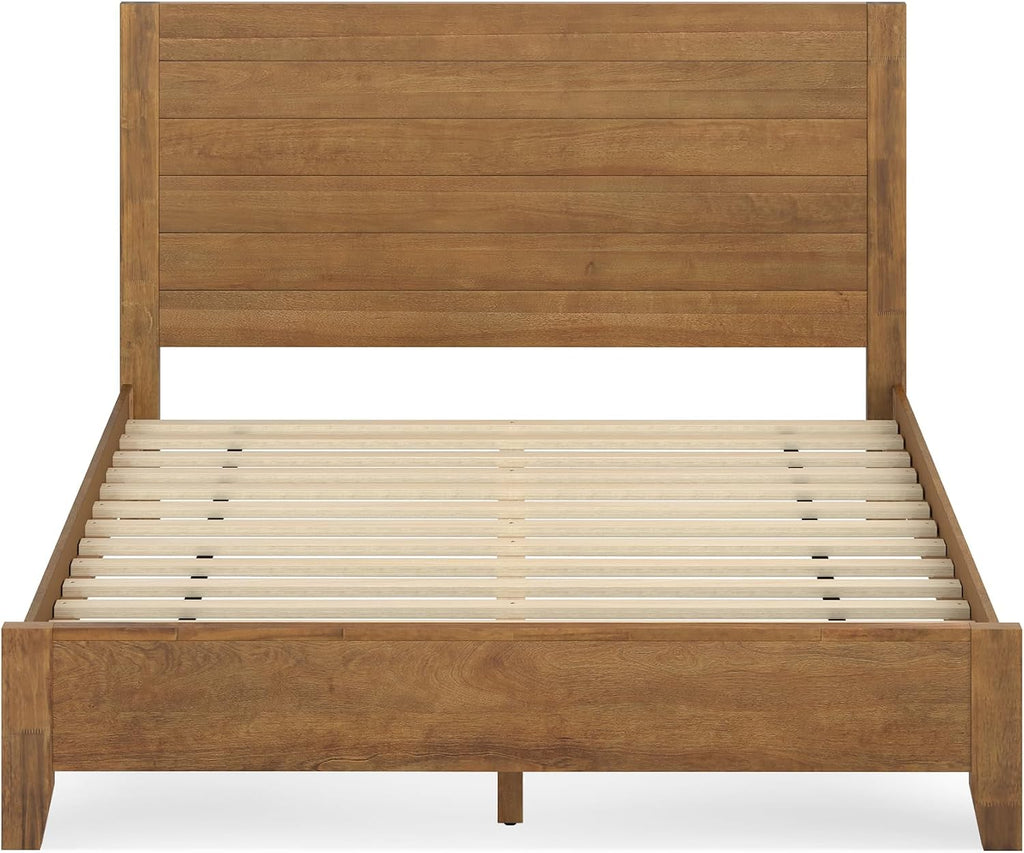 Cozyman Queen Bed Frame with Headboard, 100% Solid Acacia Wood Platform, 800lb Heavy Duty Support with 10 Reinforced Legs, Noise-Free No Box Spring Needed, Low-Profile Design, Dark Wood